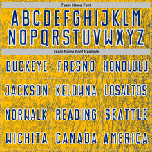 Laden Sie das Bild in den Galerie-Viewer, Custom Gold Royal-White Abstract Scribble Curve Line Pattern Sports Sublimation Soccer Uniform Jersey