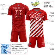 Load image into Gallery viewer, Custom Red White Distressed Diagonal Stripe Pattern Sports Sublimation Soccer Uniform Jersey