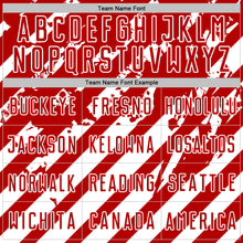 Load image into Gallery viewer, Custom Red White Distressed Diagonal Stripe Pattern Sports Sublimation Soccer Uniform Jersey