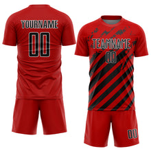 Charger l'image dans la galerie, Custom Red Black-White Distressed Diagonal Stripe Pattern Sports Sublimation Soccer Uniform Jersey