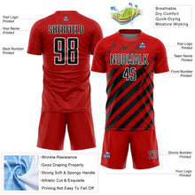 Charger l'image dans la galerie, Custom Red Black-White Distressed Diagonal Stripe Pattern Sports Sublimation Soccer Uniform Jersey
