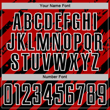 Charger l'image dans la galerie, Custom Red Black-White Distressed Diagonal Stripe Pattern Sports Sublimation Soccer Uniform Jersey