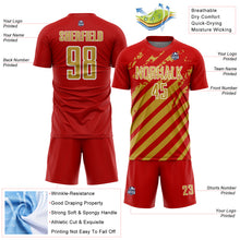 Загрузить изображение в средство просмотра галереи, Custom Red Old Gold-White Distressed Diagonal Stripe Pattern Sports Sublimation Soccer Uniform Jersey