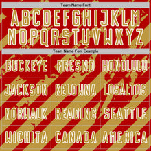 Загрузить изображение в средство просмотра галереи, Custom Red Old Gold-White Distressed Diagonal Stripe Pattern Sports Sublimation Soccer Uniform Jersey