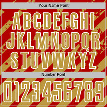 Загрузить изображение в средство просмотра галереи, Custom Red Old Gold-White Distressed Diagonal Stripe Pattern Sports Sublimation Soccer Uniform Jersey