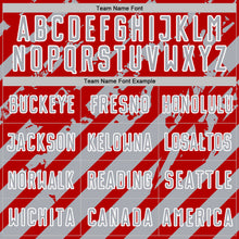 Charger l'image dans la galerie, Custom Red Gray-White Distressed Diagonal Stripe Pattern Sports Sublimation Soccer Uniform Jersey