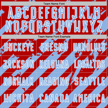 Загрузить изображение в средство просмотра галереи, Custom Red Light Blue-White Distressed Diagonal Stripe Pattern Sports Sublimation Soccer Uniform Jersey