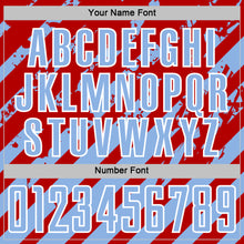 Загрузить изображение в средство просмотра галереи, Custom Red Light Blue-White Distressed Diagonal Stripe Pattern Sports Sublimation Soccer Uniform Jersey