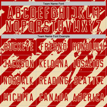 Laden Sie das Bild in den Galerie-Viewer, Custom Red Cream Distressed Diagonal Stripe Pattern Sports Sublimation Soccer Uniform Jersey