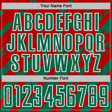 Laden Sie das Bild in den Galerie-Viewer, Custom Red Kelly Green-White Distressed Diagonal Stripe Pattern Sports Sublimation Soccer Uniform Jersey