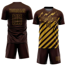 Load image into Gallery viewer, Custom Brown Old Gold Distressed Diagonal Stripe Pattern Sports Sublimation Soccer Uniform Jersey