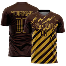 Load image into Gallery viewer, Custom Brown Old Gold Distressed Diagonal Stripe Pattern Sports Sublimation Soccer Uniform Jersey
