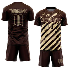 Load image into Gallery viewer, Custom Brown Cream Distressed Diagonal Stripe Pattern Sports Sublimation Soccer Uniform Jersey