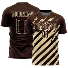 Load image into Gallery viewer, Custom Brown Cream Distressed Diagonal Stripe Pattern Sports Sublimation Soccer Uniform Jersey