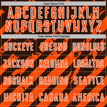 Laden Sie das Bild in den Galerie-Viewer, Custom Brown Orange-White Distressed Diagonal Stripe Pattern Sports Sublimation Soccer Uniform Jersey