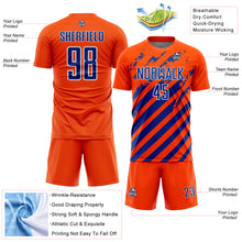Загрузить изображение в средство просмотра галереи, Custom Orange Royal-White Distressed Diagonal Stripe Pattern Sports Sublimation Soccer Uniform Jersey