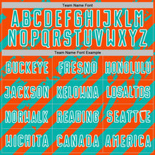 Загрузить изображение в средство просмотра галереи, Custom Orange Aqua-White Distressed Diagonal Stripe Pattern Sports Sublimation Soccer Uniform Jersey