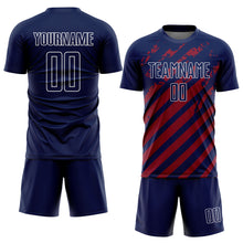Загрузить изображение в средство просмотра галереи, Custom Navy White-Red Distressed Diagonal Stripe Pattern Sports Sublimation Soccer Uniform Jersey