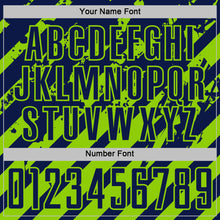 Загрузить изображение в средство просмотра галереи, Custom Navy Neon Green Distressed Diagonal Stripe Pattern Sports Sublimation Soccer Uniform Jersey