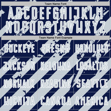 Загрузить изображение в средство просмотра галереи, Custom Navy Silver-White Distressed Diagonal Stripe Pattern Sports Sublimation Soccer Uniform Jersey