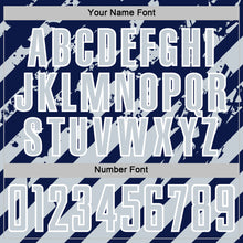 Загрузить изображение в средство просмотра галереи, Custom Navy Silver-White Distressed Diagonal Stripe Pattern Sports Sublimation Soccer Uniform Jersey