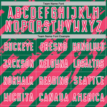 Загрузить изображение в средство просмотра галереи, Custom Kelly Green Neon Pink-White Distressed Diagonal Stripe Pattern Sports Sublimation Soccer Uniform Jersey