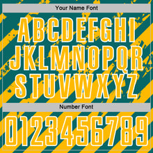 Загрузить изображение в средство просмотра галереи, Custom Teal Gold-White Distressed Diagonal Stripe Pattern Sports Sublimation Soccer Uniform Jersey