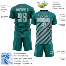Загрузить изображение в средство просмотра галереи, Custom Teal Gray-White Distressed Diagonal Stripe Pattern Sports Sublimation Soccer Uniform Jersey