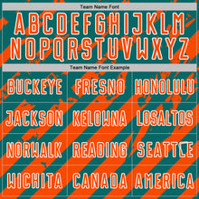 Загрузить изображение в средство просмотра галереи, Custom Teal Orange-White Distressed Diagonal Stripe Pattern Sports Sublimation Soccer Uniform Jersey