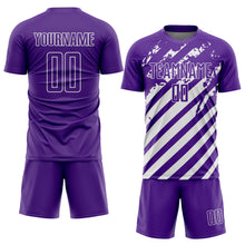 Load image into Gallery viewer, Custom Purple White Distressed Diagonal Stripe Pattern Sports Sublimation Soccer Uniform Jersey
