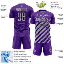 Загрузить изображение в средство просмотра галереи, Custom Purple Gray-Black Distressed Diagonal Stripe Pattern Sports Sublimation Soccer Uniform Jersey