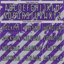 Загрузить изображение в средство просмотра галереи, Custom Purple Gray-Black Distressed Diagonal Stripe Pattern Sports Sublimation Soccer Uniform Jersey