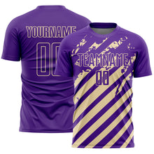 Load image into Gallery viewer, Custom Purple Cream Distressed Diagonal Stripe Pattern Sports Sublimation Soccer Uniform Jersey