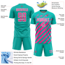 Load image into Gallery viewer, Custom Aqua Pink-White Distressed Diagonal Stripe Pattern Sports Sublimation Soccer Uniform Jersey