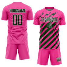 Load image into Gallery viewer, Custom Pink Green-White Distressed Diagonal Stripe Pattern Sports Sublimation Soccer Uniform Jersey