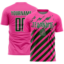 Load image into Gallery viewer, Custom Pink Green-White Distressed Diagonal Stripe Pattern Sports Sublimation Soccer Uniform Jersey