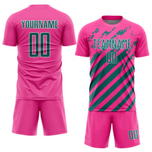 Charger l'image dans la galerie, Custom Pink Teal-White Distressed Diagonal Stripe Pattern Sports Sublimation Soccer Uniform Jersey