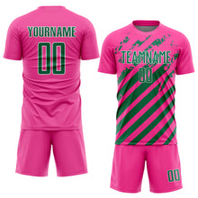 Charger l'image dans la galerie, Custom Pink Kelly Green-White Distressed Diagonal Stripe Pattern Sports Sublimation Soccer Uniform Jersey