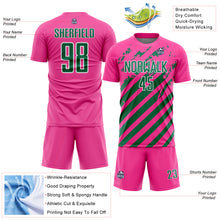 Charger l'image dans la galerie, Custom Pink Kelly Green-White Distressed Diagonal Stripe Pattern Sports Sublimation Soccer Uniform Jersey