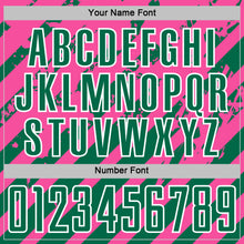 Charger l'image dans la galerie, Custom Pink Kelly Green-White Distressed Diagonal Stripe Pattern Sports Sublimation Soccer Uniform Jersey