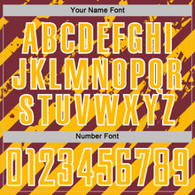 Загрузить изображение в средство просмотра галереи, Custom Burgundy Gold-White Distressed Diagonal Stripe Pattern Sports Sublimation Soccer Uniform Jersey