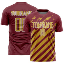 Загрузить изображение в средство просмотра галереи, Custom Burgundy Old Gold-White Distressed Diagonal Stripe Pattern Sports Sublimation Soccer Uniform Jersey