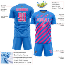 Загрузить изображение в средство просмотра галереи, Custom Powder Blue Pink-White Distressed Diagonal Stripe Pattern Sports Sublimation Soccer Uniform Jersey