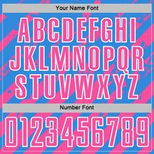 Загрузить изображение в средство просмотра галереи, Custom Powder Blue Pink-White Distressed Diagonal Stripe Pattern Sports Sublimation Soccer Uniform Jersey