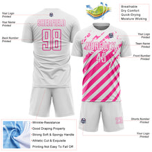 Загрузить изображение в средство просмотра галереи, Custom White Pink Distressed Diagonal Stripe Pattern Sports Sublimation Soccer Uniform Jersey