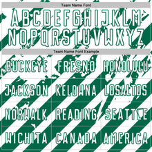 Загрузить изображение в средство просмотра галереи, Custom White Kelly Green Distressed Diagonal Stripe Pattern Sports Sublimation Soccer Uniform Jersey