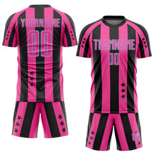 Load image into Gallery viewer, Custom Black Pink-Light Blue Stars And Stripes Sports Sublimation Soccer Uniform Jersey