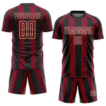 Load image into Gallery viewer, Custom Black Crimson-Cream Stars And Stripes Sports Sublimation Soccer Uniform Jersey