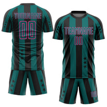 Charger l'image dans la galerie, Custom Black Teal-Pink Stars And Stripes Sports Sublimation Soccer Uniform Jersey