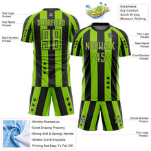 Laden Sie das Bild in den Galerie-Viewer, Custom Black Neon Green-Purple Stars And Stripes Sports Sublimation Soccer Uniform Jersey